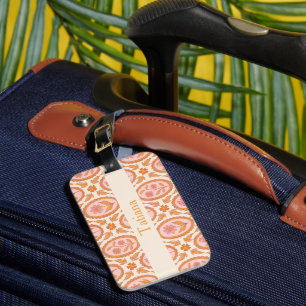 Vintage Floral Cameo Pattern In Pink & Orange Luggage Tag