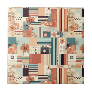Vintage Floral & Camera Pattern (4) Ceramic Tile