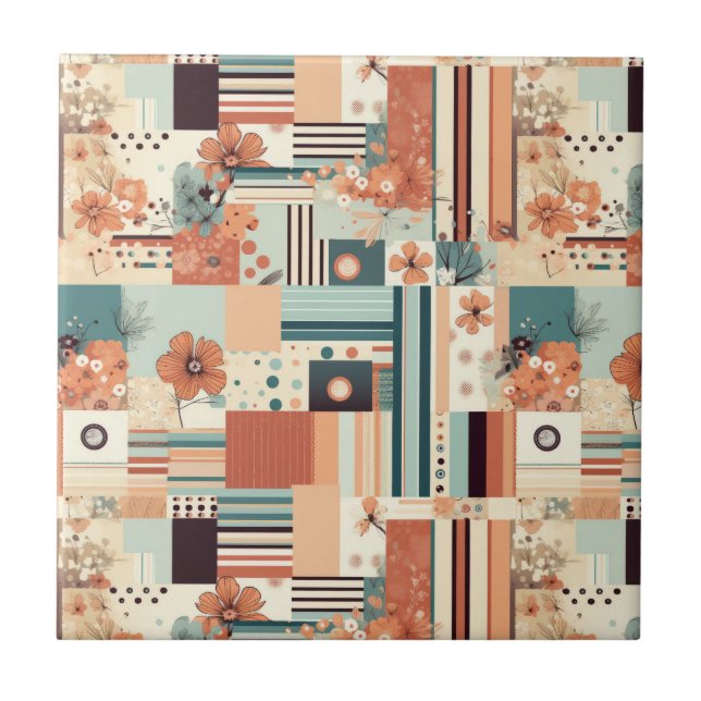 Vintage Floral & Camera Pattern (4) Ceramic Tile (Front)