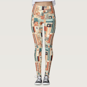 Vintage Floral & Camera Pattern (4) Leggings