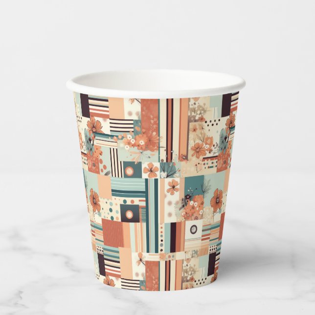 Vintage Floral & Camera Pattern (4) Paper Cups (Front)