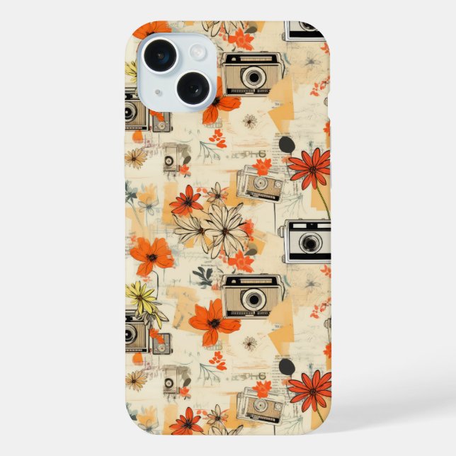 Vintage Floral & Camera Pattern (5) iPhone Case (Back)