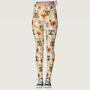 Vintage Floral & Camera Pattern (5) Leggings