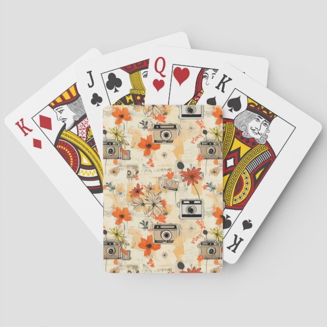 Vintage Floral & Camera Pattern (5) Playing Cards (Back)