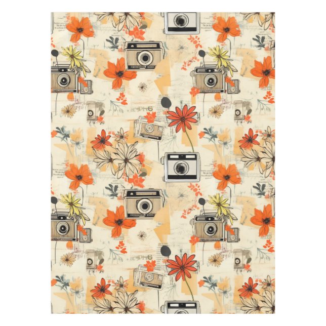 Vintage Floral & Camera Pattern (5) Tablecloth (Front)
