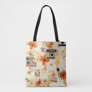 Vintage Floral & Camera Pattern (5) Tote Bag