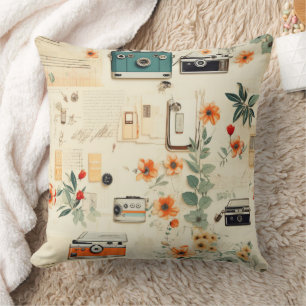Vintage Floral & Camera Pattern (6) Cushion