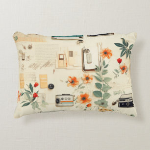 Vintage Floral & Camera Pattern (6) Decorative Cushion