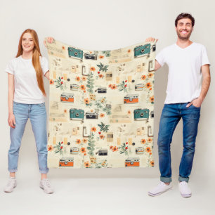Vintage Floral & Camera Pattern (6) Fleece Blanket