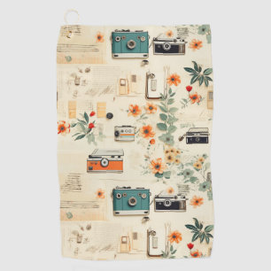 Vintage Floral & Camera Pattern (6) Golf Towel
