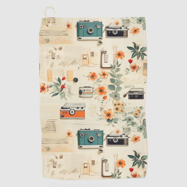 Vintage Floral & Camera Pattern (6) Golf Towel (Front)