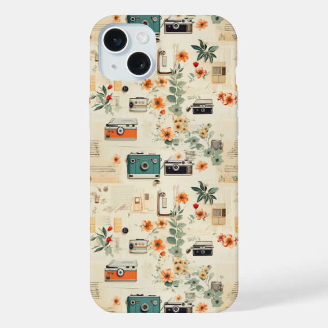 Vintage Floral & Camera Pattern (6) iPhone Case (Back)