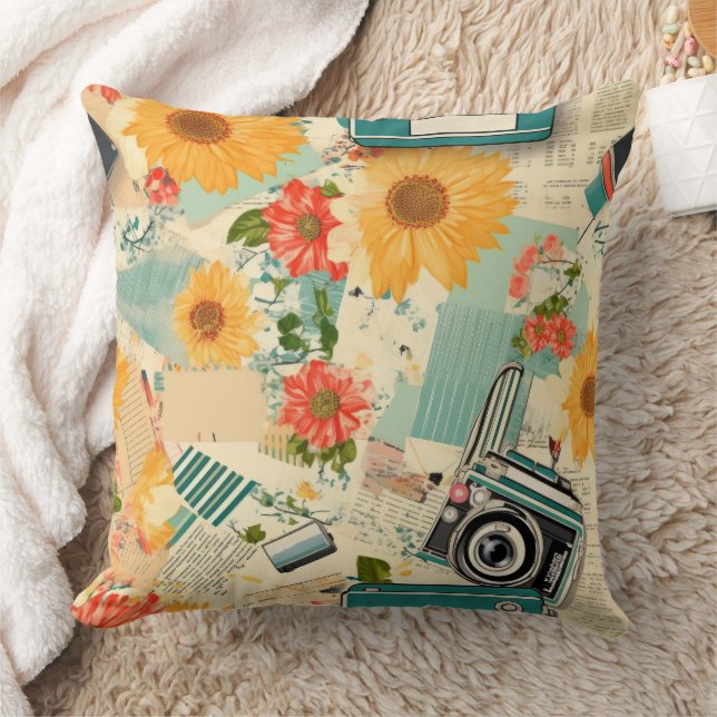 Vintage Floral & Camera Pattern (8) Cushion (Blanket)
