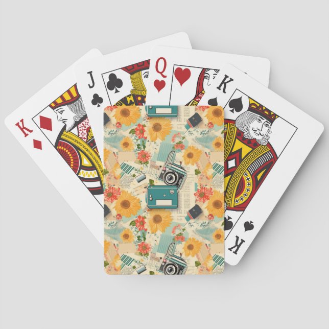 Vintage Floral & Camera Pattern (8) Playing Cards (Back)