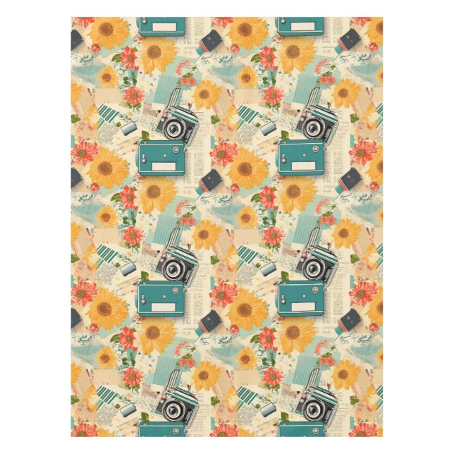 Vintage Floral & Camera Pattern (8) Tablecloth (Front)
