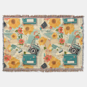 Vintage Floral & Camera Pattern (8) Throw Blanket