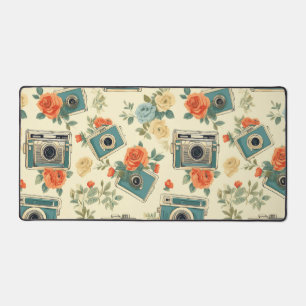 Vintage Floral & Camera Pattern Desk Mat