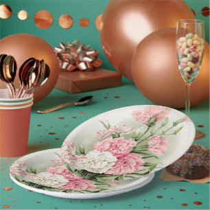 Vintage floral carnations garden party paper plate