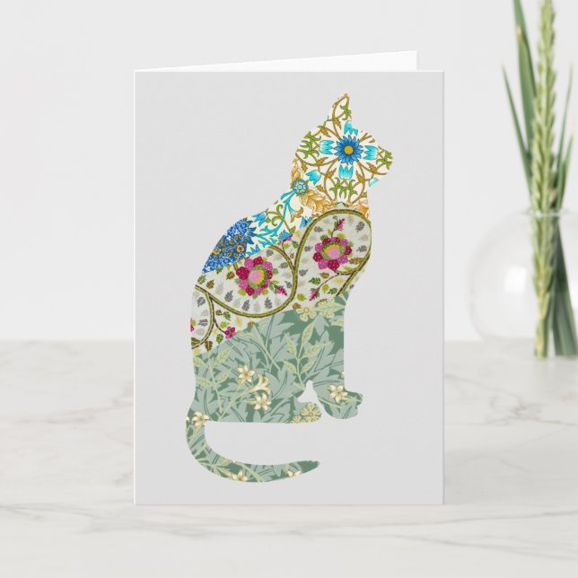 Vintage Floral Cat Art Note Card  (Front)
