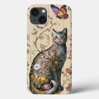 Vintage Floral Cat Art William Morris inspired