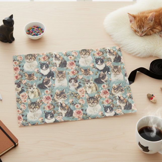 Vintage Floral Cat Flower Pattern Tissue Paper (Creator Uploaded)