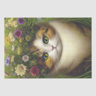 Vintage Floral Cat Tissue Paper For Decoupage 