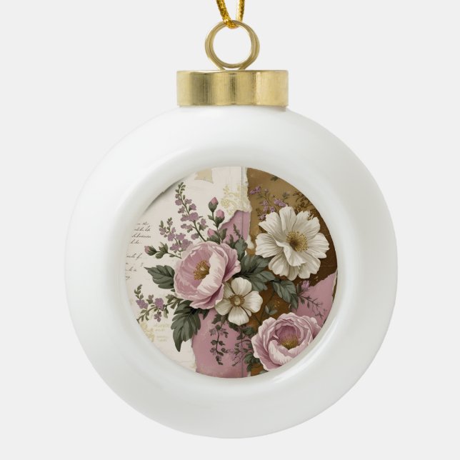 Vintage Floral - Ceramic Ornament  (Front)