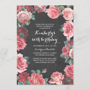 vintage floral chalkboard birthday party invitation