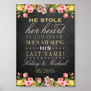 Vintage Floral Chalkboard Wedding Rehearsal Sign