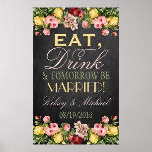 Vintage Floral Chalkboard Wedding Welcome Sign