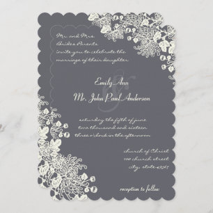 Vintage Floral Charcoal and Ivory Wedding Invites