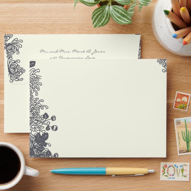 Vintage Floral Charcoal Grey Ivory Envelopes (Desk)