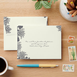 Vintage Floral Charcoal Grey Ivory RSVP Envelopes