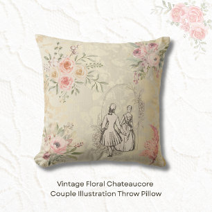 Vintage Floral Chateaucore Couple Illustration Cushion