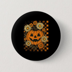 Vintage Floral Chequered Boho Pumpkin Cute Hallowe 6 Cm Round Badge