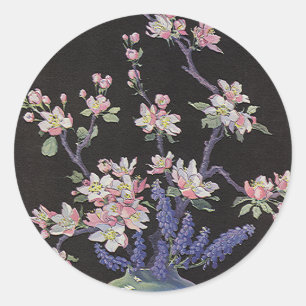 Vintage Floral, Cherry Blossoms Flowers in a Vase Classic Round Sticker