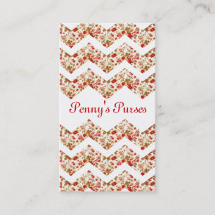 Vintage Floral Chevron Business Card Pink