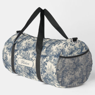 Vintage floral chic Blue toile de jouy monogram Duffle Bag