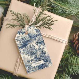 Vintage floral chic Blue toile de jouy monogram Gift Tags