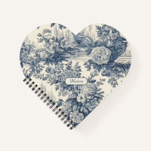 Vintage floral chic Blue toile de jouy monogram Notebook