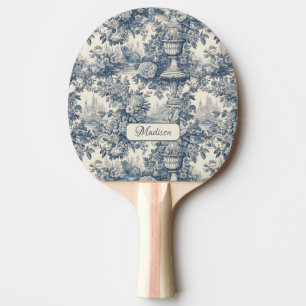 Vintage floral chic Blue toile de jouy monogram Ping Pong Paddle
