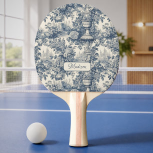Vintage floral chic Blue toile de jouy monogram Ping Pong Paddle