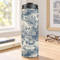 Vintage floral chic Blue toile de jouy monogram