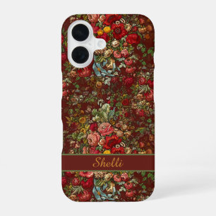 Vintage Floral Chintz Pattern with Your Name iPhone 16 Case