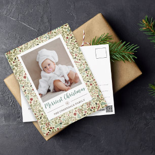 Vintage Floral Christmas Holiday Pattern Photo Postcard