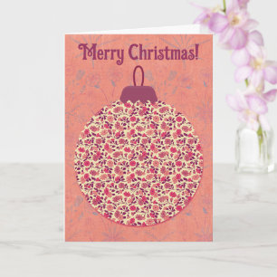 Vintage Floral Christmas Ornament Art in Pink Card