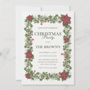Vintage floral christmas party invitation