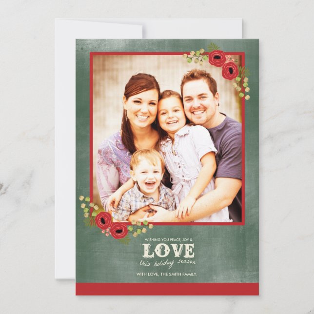 Vintage Floral Christmas Photo Card Chalkboard  (Front)