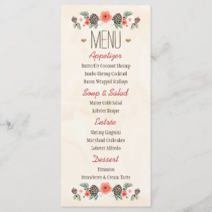 Vintage Floral Christmas Pine Cone Wedding Menu