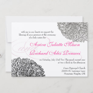 Vintage Floral Chrysanthemum Grey and Pink Invitation